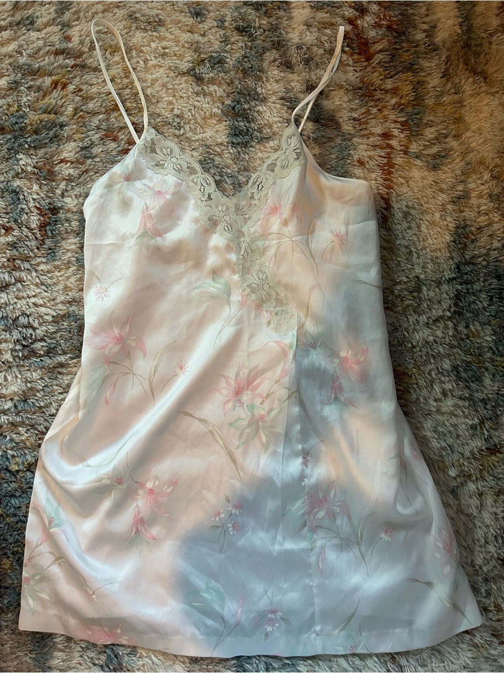 Vintage Floral Lace-Trim Slip Dress in Light Pink